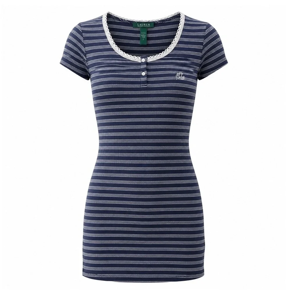 Ralph Lauren Striped Cotton Sleep Shirt Navy Small Henley Comfy Soft Lounge